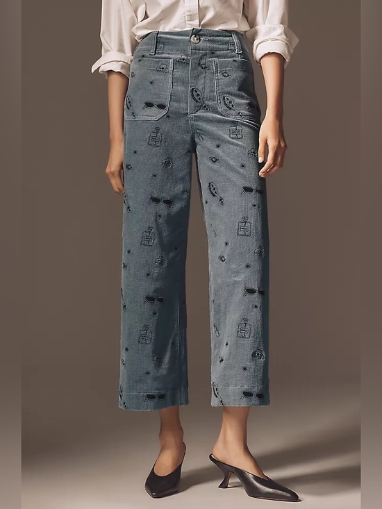 Maeve Pants - Maeve Colette Anthropologie Embroidered Corduroy Wide-Leg Cropped Pants – Sz 29
